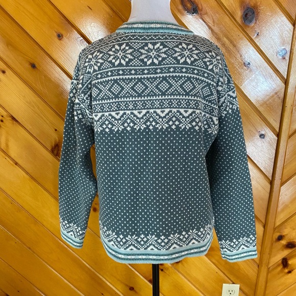 L.L. Bean Women's Fair Isle Knit Cotton Sweater Teal White Vintage Medium - Picture 7 of 8